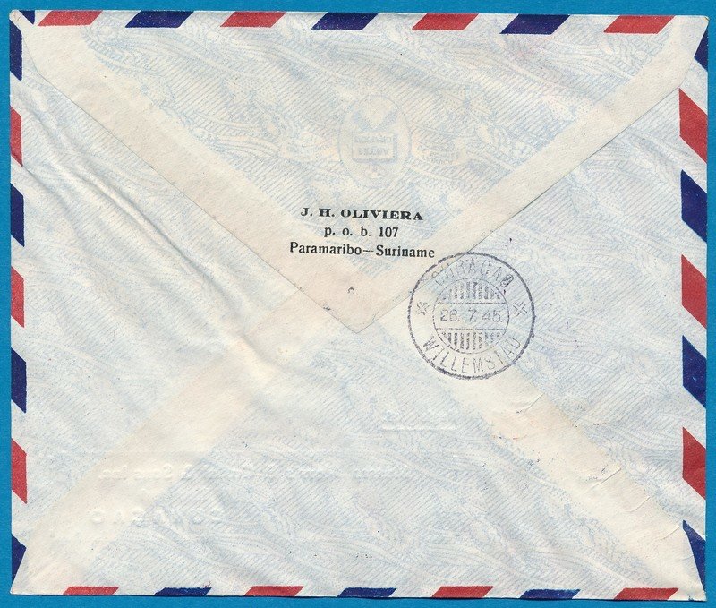 SURINAME FDC  nationaal steunfonds 23-7-1945 met censuur