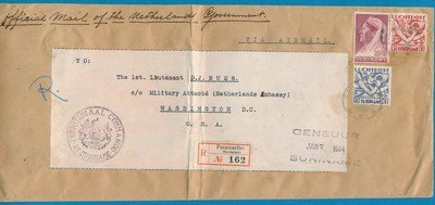 SURINAME R censuur brief 1944 Paramaribo naar USA