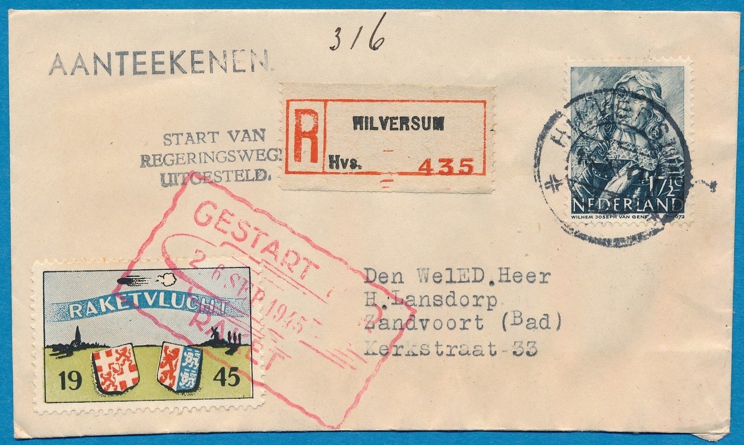 NEDERLAND R raket vlucht 1945 Hilversum