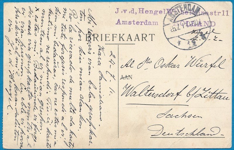 NEDERLAND prentbriefkaart Esperanto 1911 Amsterdam