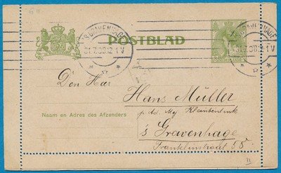 NEDERLAND postblad 1908 's Gravenhage lokaal