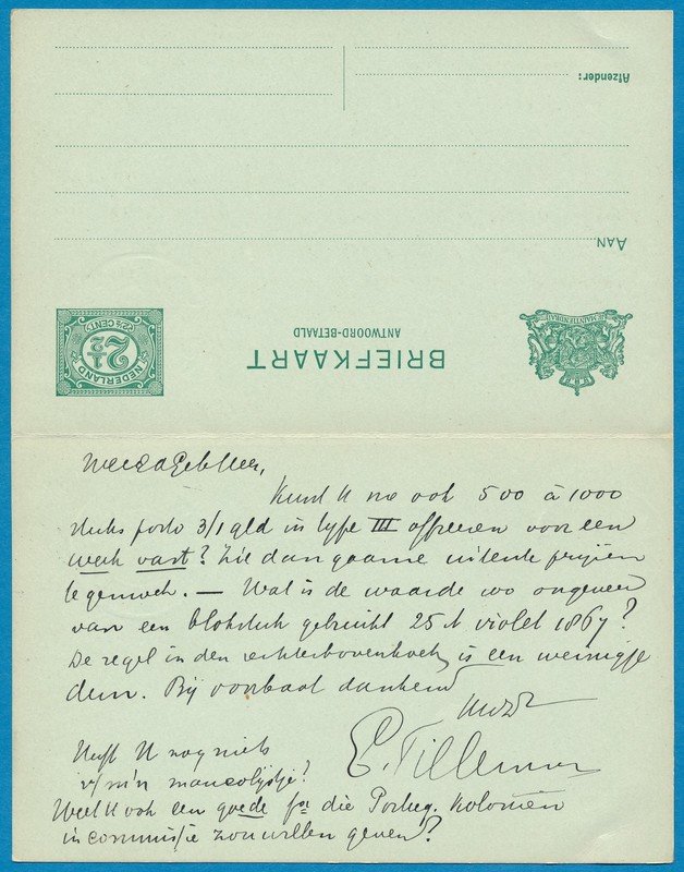 NEDERLAND briefkaart met antwoord 1911 Meppel naar Amsterdam