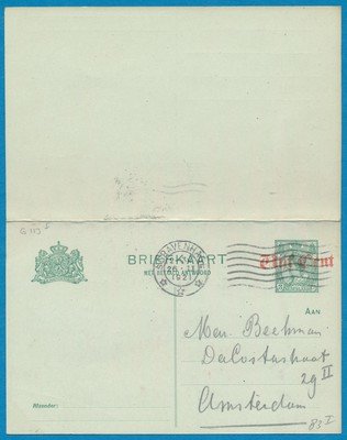 NEDERLAND briefkaart met antwoord 1921 's Gravenhage