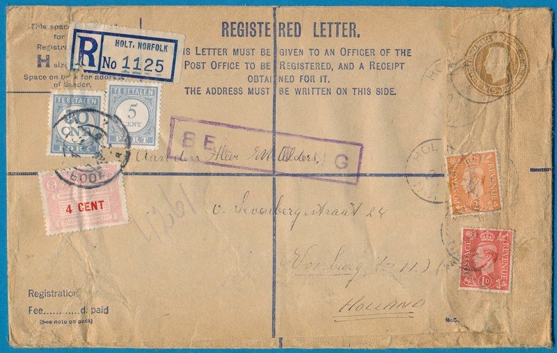 ENGELAND R envelop 1949 Holt met 4ct statistiekrecht Voorburg