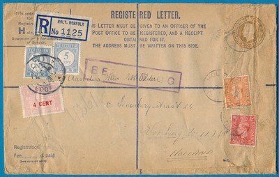ENGELAND R envelop 1949 Holt met 4ct statistiekrecht Voorburg