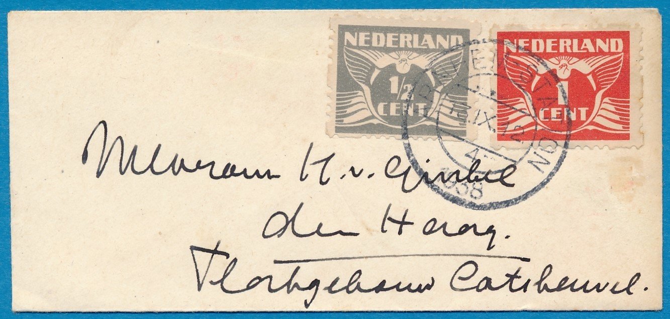 NEDERLAND briefje 1938 Arnhem Station naar Den Haag