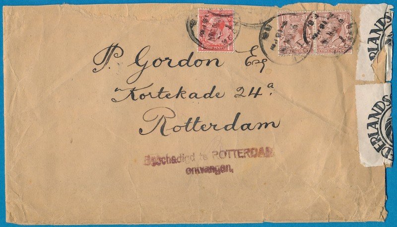 ENGELAND brief 1930 beschadigd te Rotterdam ontvangen