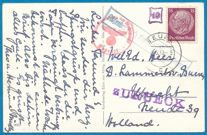 DUITSLAND kaart 9-V-1940 Beuel naar Nederland &quot;retour&quot;