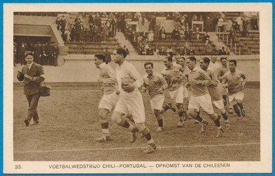 OLYMPIADE Amsterdam 1928 kaart voetbal wedstrijd Chili-Portugal *