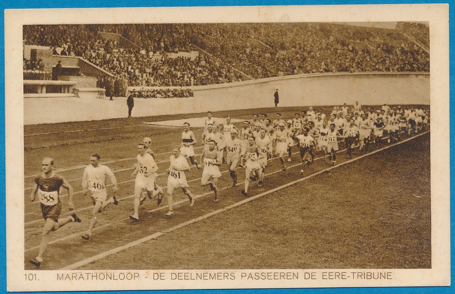 OLYMPIADE Amsterdam 1928 kaart marathon  voor de ere tribune *