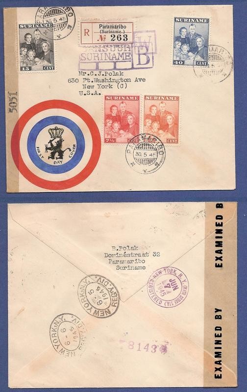 SURINAME censuur FDC 30-5-1945 met bevrijdings cachet