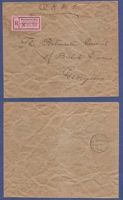 SURINAME R dienstbrief ongefrankeerd 1921 naar Brits Guyana