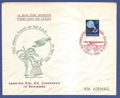 SURINAME FDC 1954 Paramaribo landing Lindbergh
