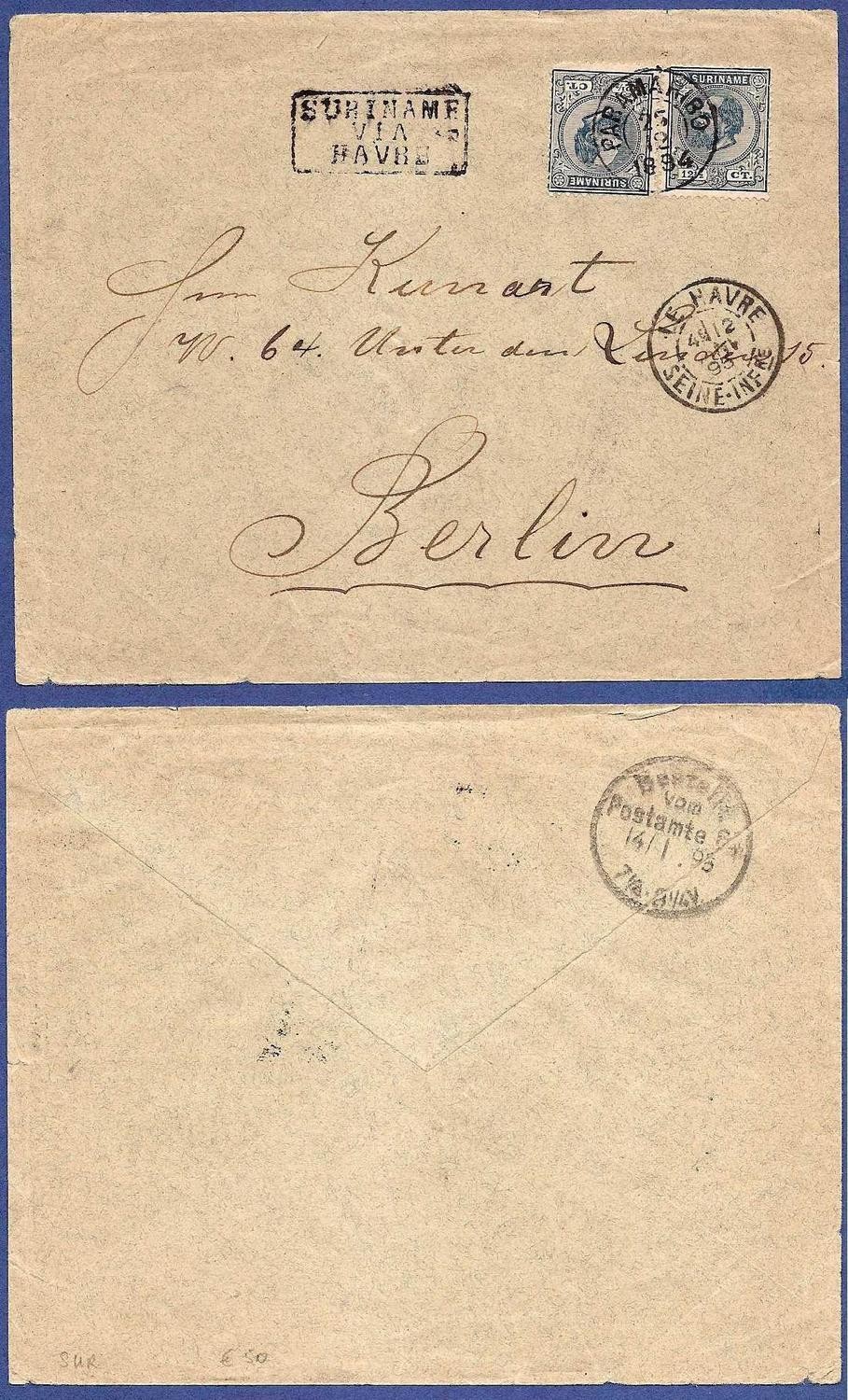 SURINAME brief 1894 Paramaribo naar Duitsland