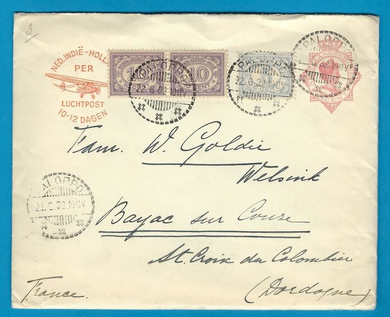 NETHERLANDS INDIES postal envelope1932 Paloppo to France