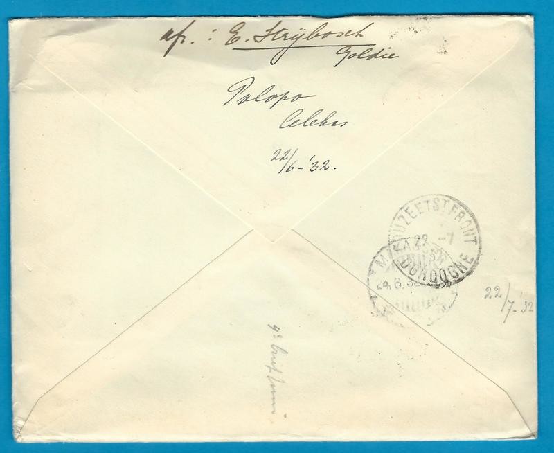NETHERLANDS INDIES postal envelope1932 Paloppo to France