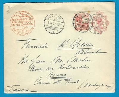 NETHERLANDS INDIES postal envelope1932 Paloppo to France 2