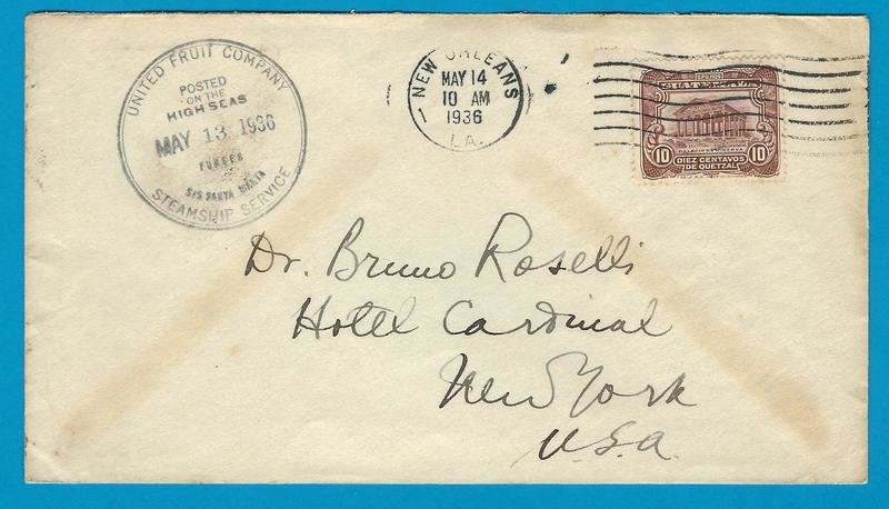 GUATEMALA ship cover 1936 United Fruit Cy to USA