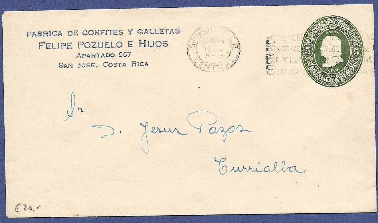 COSTA RICA envelope with private printing and slogan cancel
