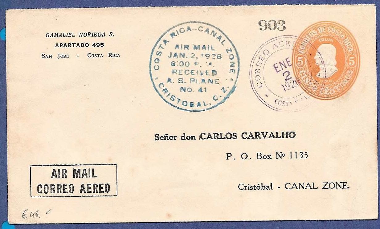 COSTA RICA airmail cover 1926 to Canal Zone