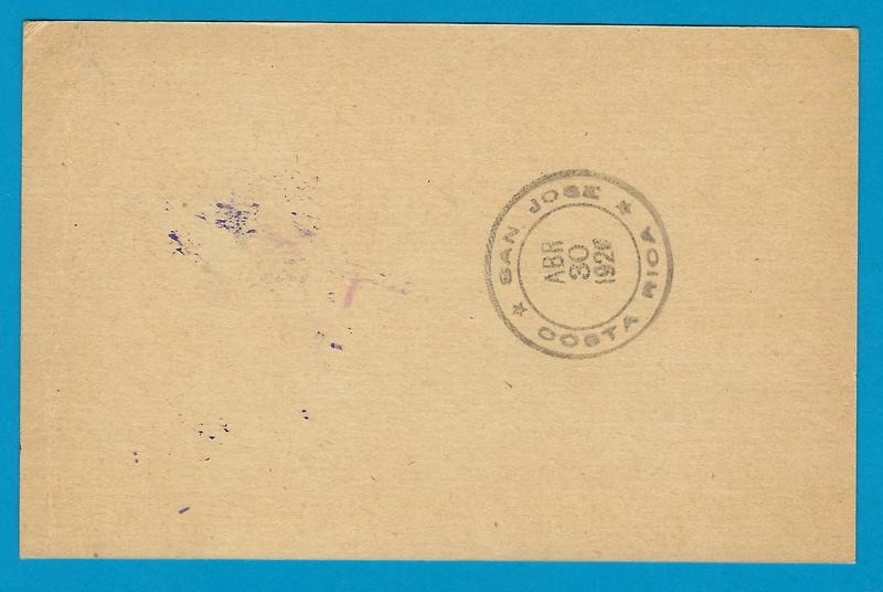 COSTA RICA postal card 1926 Turralba to Sweden