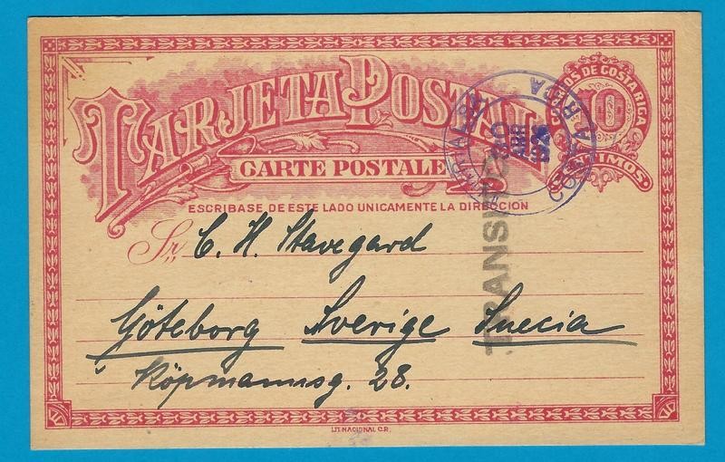 COSTA RICA postal card 1926 Turralba to Sweden