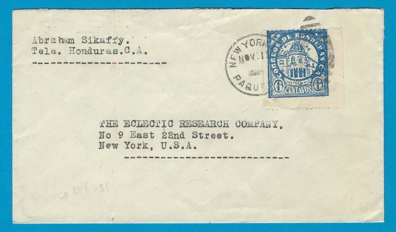 HONDURAS paquebot cover 1929 with New York cancel