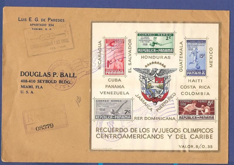 PANAMA R FDC 1938 Centro American Olympic games