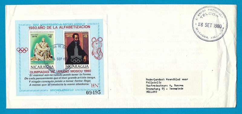 NICARAGUA R cover 1980 Managua sheetlet Olympics Moscow