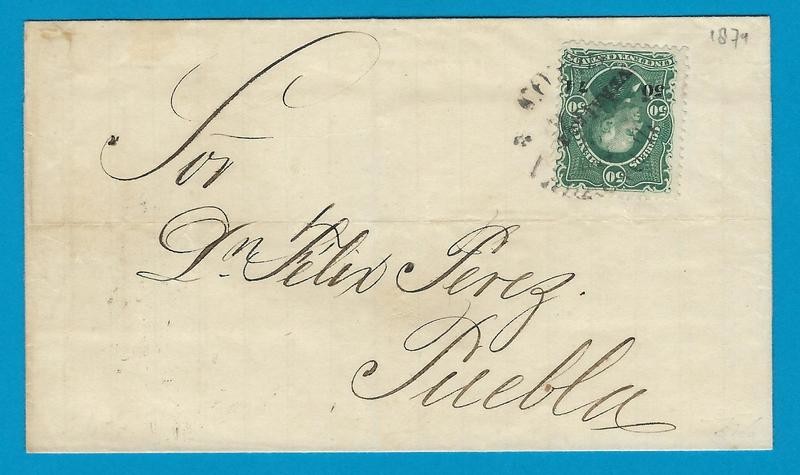 MEXICO cover 1874 Veracruz to Puebla