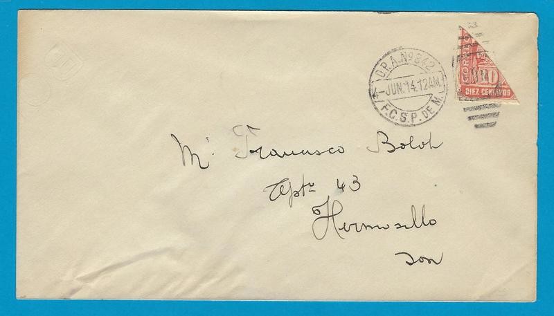 MEXICO cover 1914 OPA No 842 with bisect to Hermosillo