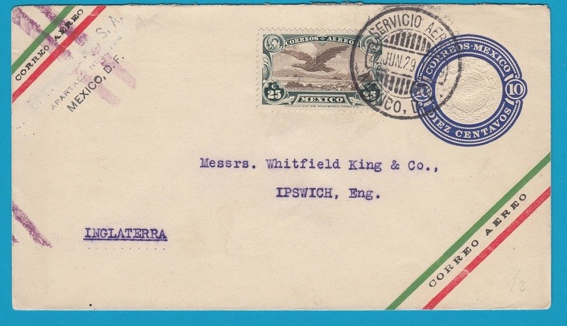 MEXICO uprated envelope 1929 Mexico DF to England