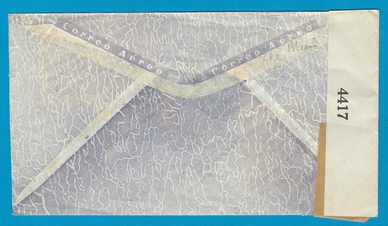 BOLIVIA censor air cover 1942 Uyuni to USA