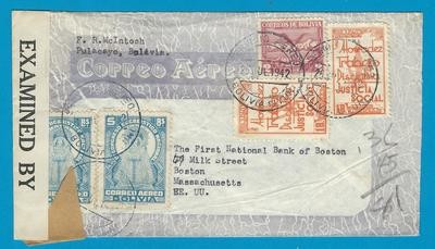 BOLIVIA censor air cover 1942 Uyuni to USA