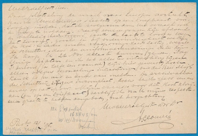 SURINAME briefkaart 1895 Paramaribo naar Den Haag