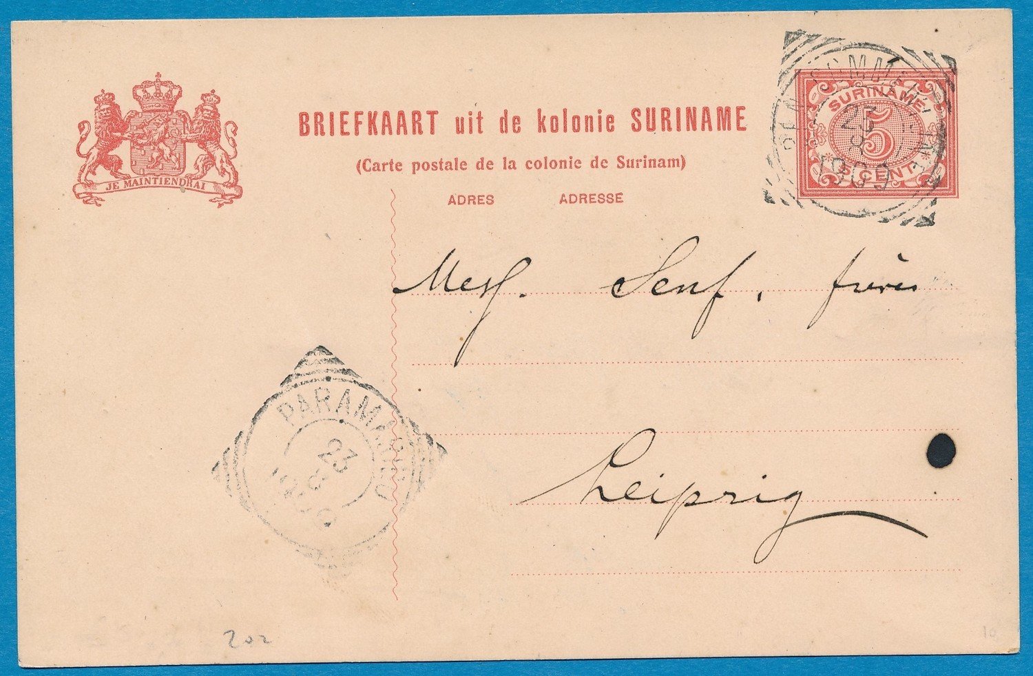 SURINAME briefkaart 1906 Ben:Commewijne plantage Leliëndaal SURINAME briefkaart 1906 Ben:Commewijne plantage Leliëndaal