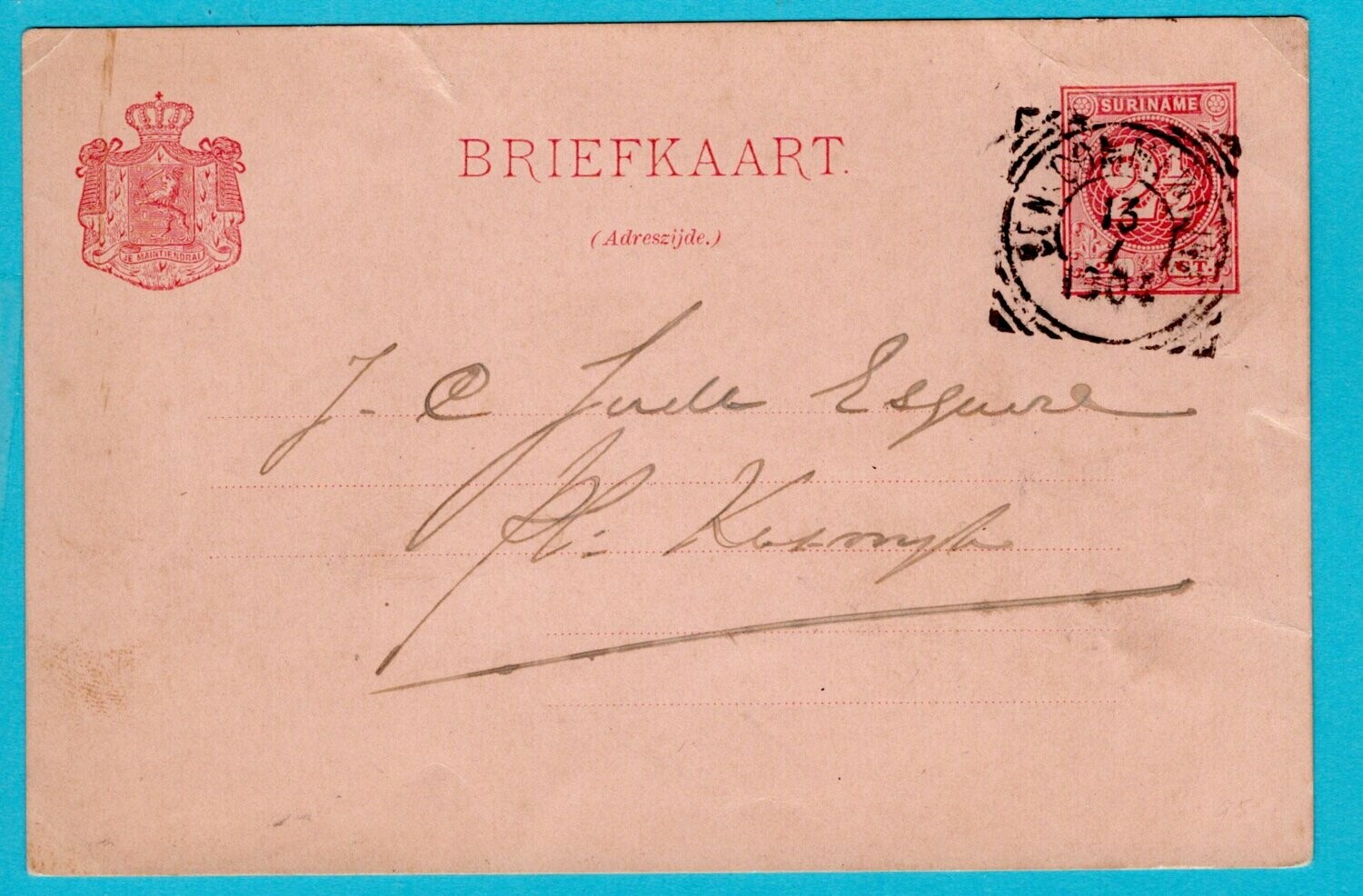 SURINAME briefkaart 1904 Beneden Commenwijne plantage SURINAME briefkaart 1904 Beneden Commenwijne plantage