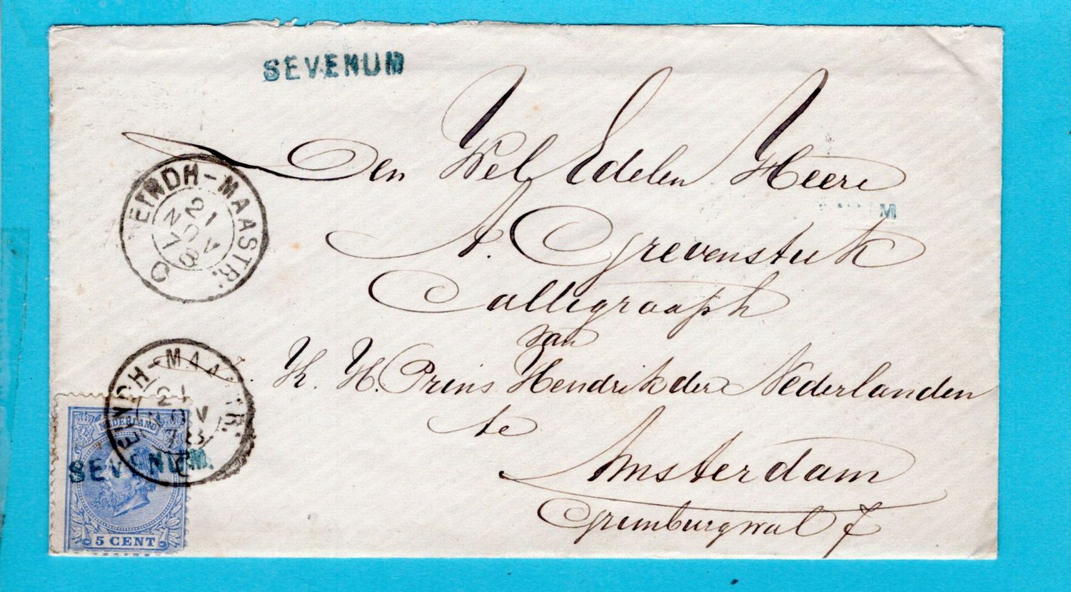 NEDERLAND brief 1878 Sevenum met treinstepel Eindh-Maastr: