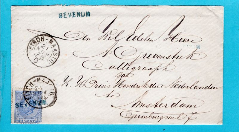 NEDERLAND brief 1878 Sevenum met treinstepel Eindh-Maastr: