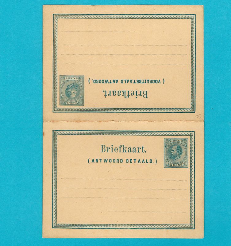 NEDERLAND briefkaart met betaald antwoord 1877 Geuzendam #13 **