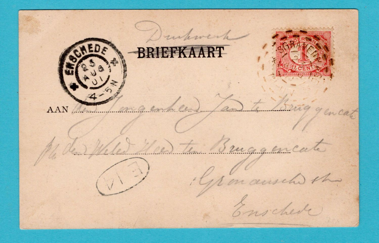 NEDERLAND prentbriefkaart Scheveningen 1901 brandstempel 's Gravenhage naar Enschede NEDERLAND prentbriefkaart Scheveningen 1901 brandstempel 's Gravenhage naar Enschede