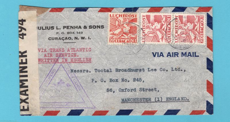 CURAÇAO censuur brief 1941 Willemstad naar Engeland CURAÇAO censuur brief 1941 Willemstad naar Engeland