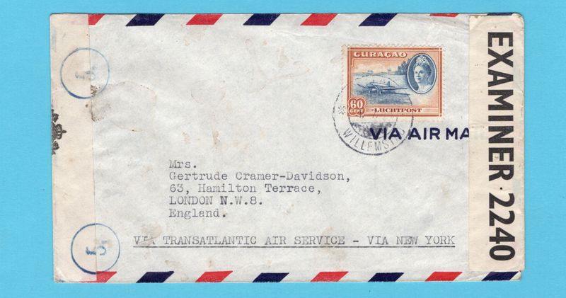 CURAÇAO censuur brief 1944 Willemstad naar Engeland CURAÇAO censuur brief 1944 Willemstad naar Engeland