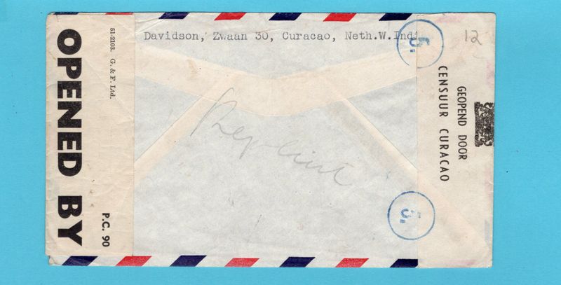 CURAÇAO censuur brief 1944 Willemstad naar Engeland