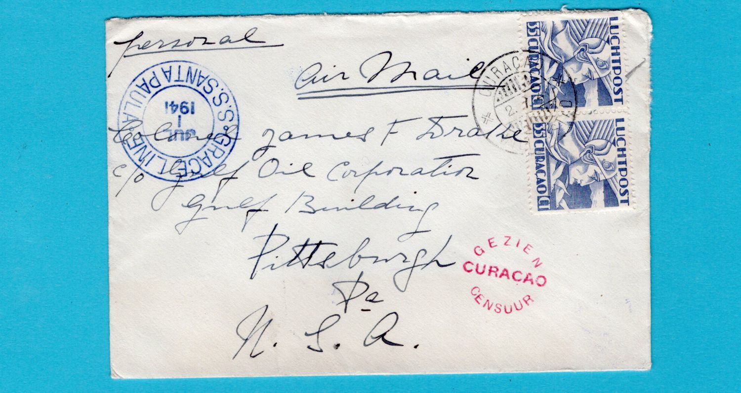 CURAÇAO Grace Line brief 1941 Willemstad naar USA