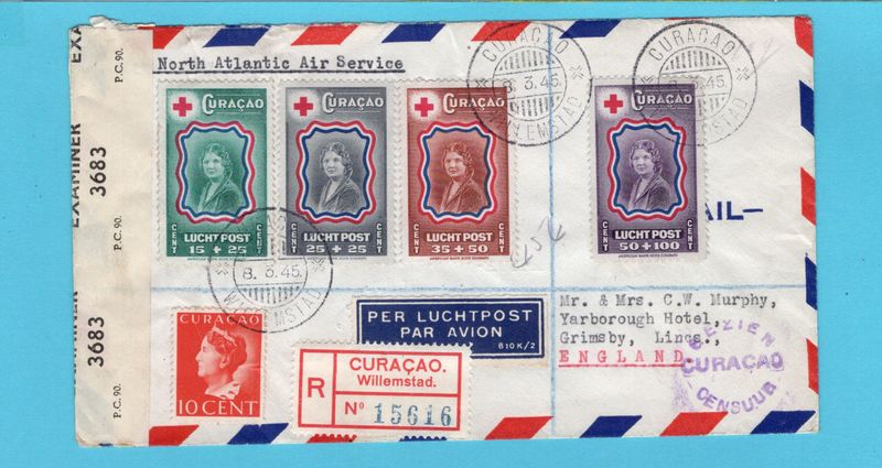 CURAÇAO censuur R brief 1945 Willemstad naar Grimsby, Engeland CURAÇAO censuur R brief 1945 Willemstad naar Grimsby, Engeland