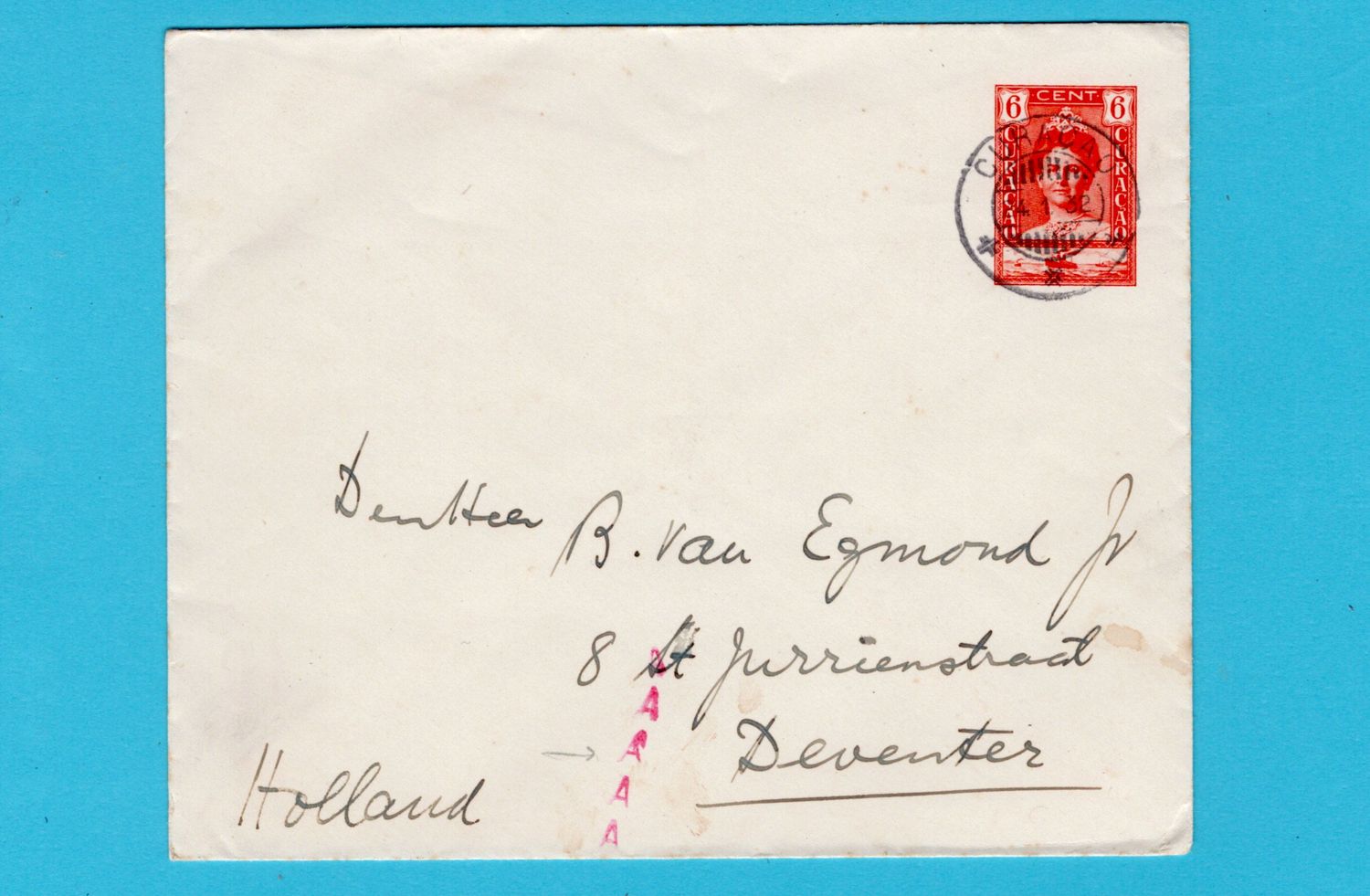 CURAÇAO envelop 1932 Curaçao met transorma AAAA naar Deventer CURAÇAO envelop 1932 Curaçao met transorma AAAA naar Deventer