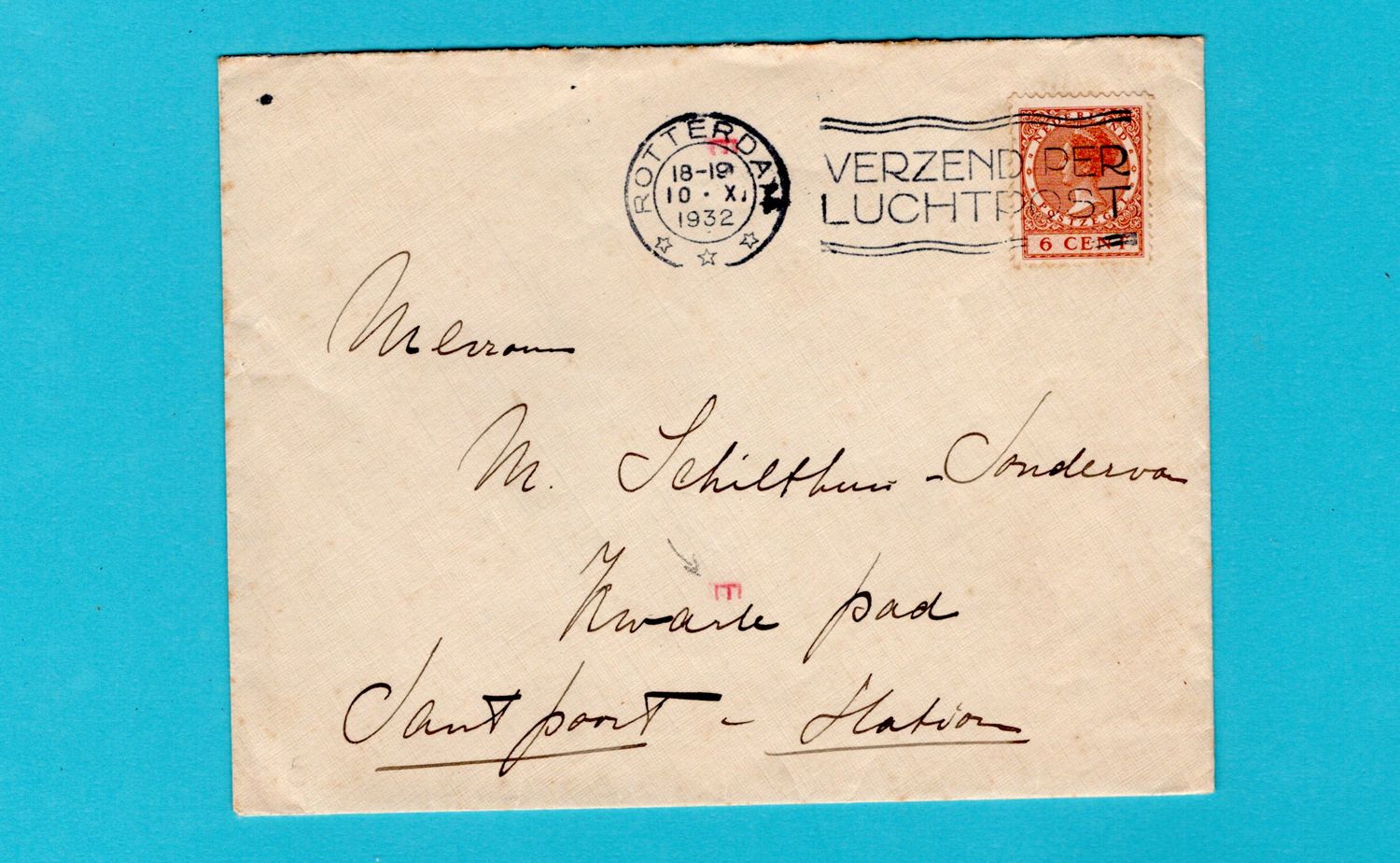 NEDERLAND brief met transorma "E E" 1932 Rotterdam