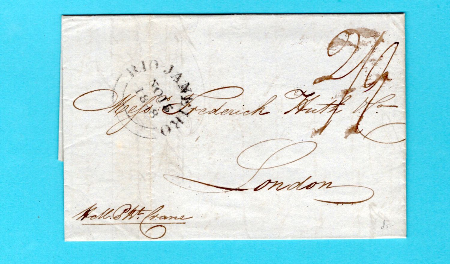 BRAZIL entire by ship Crane 1848 Rio de Janeiro to London