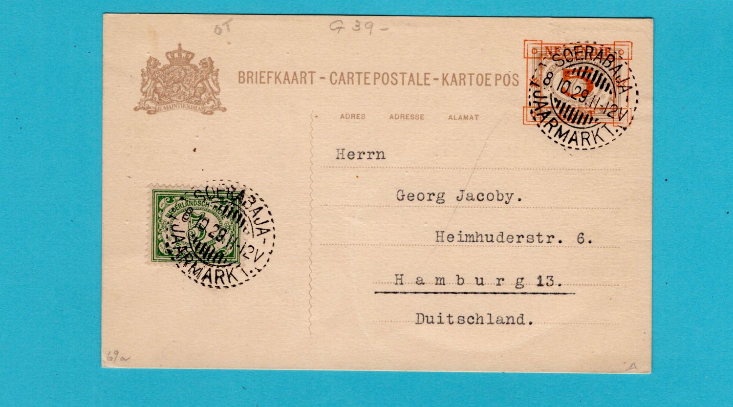 NETHERLANDS EAST INDIES postal card 1929 Soerabaja / Jaarmarkt